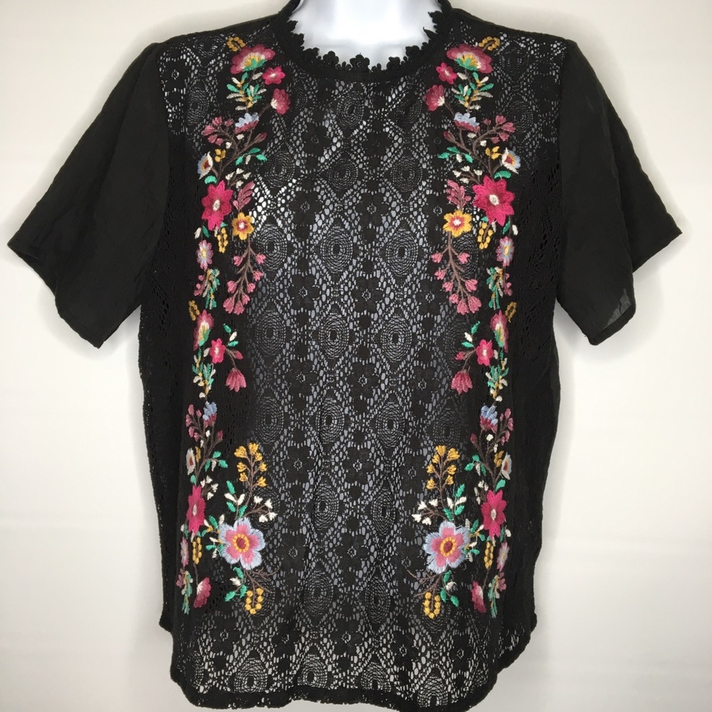 Umgee Boho Peasant Lace Black Small Blouse